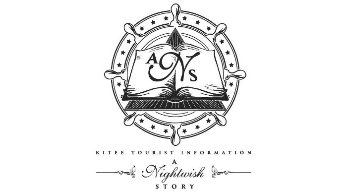 Nightwish-näyttelyn logo eli ruori, jonka päällä on avoin kirja ja kirjaimet a N S.
