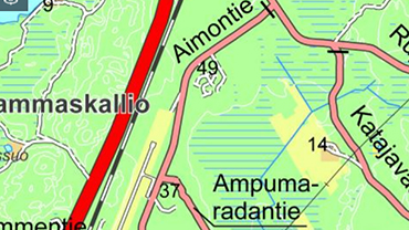 Kuvakaappaus kartasta, jossa Aimo-alue.