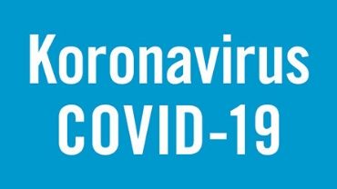 Sinisellä pohjalla valkoinen teksti Koronavirus Covid-19
